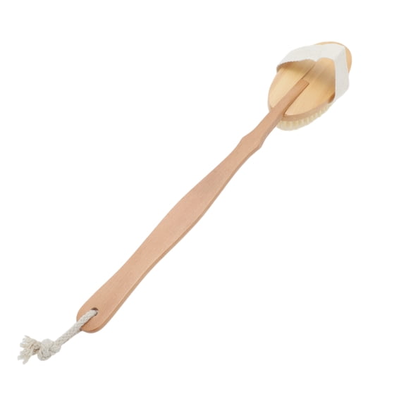 Unique Bargains 1pc Wooden Long Handle Dry Brushing Body Brush Yellow 16.14"x2.64"x 1.34"