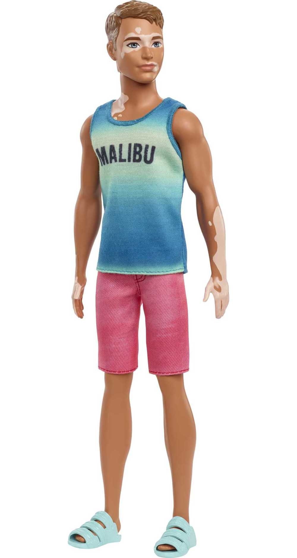 Barbie Fashionistas Ken Fashion Doll 192 in Malibu Tank Sandals with Vitiligo Brunette Hair