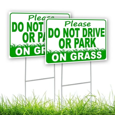 Dimarongton 2 PC 8x12 in, Please Do Not Drive or Park on Grass Yard Signs, Grass, Green/White