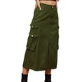thumbnail image 3 of Women'S Long Jean Skirts with Slit Elastic Waist Cargo Denim Maxi Skirt Green S, 3 of 8