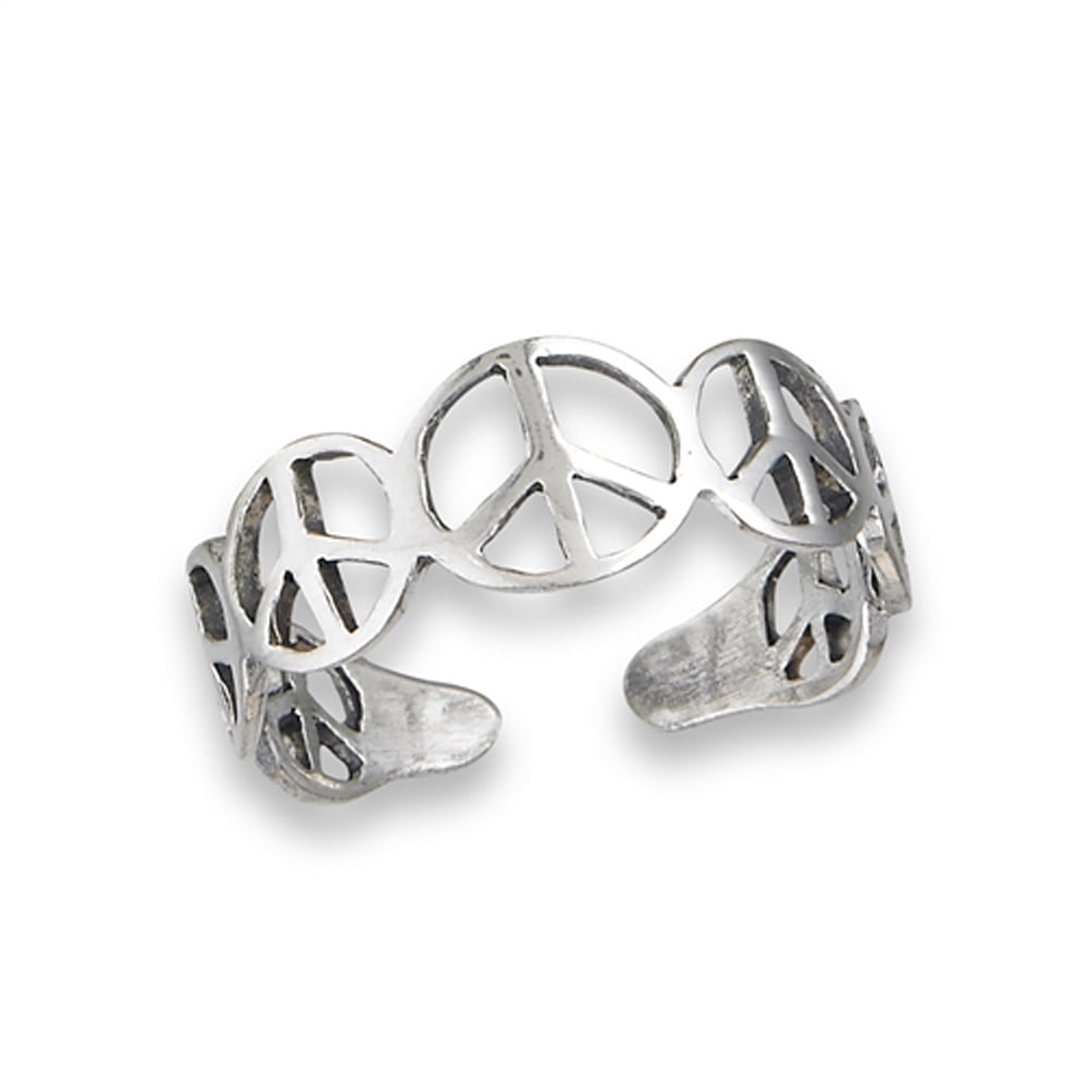 Peace Sign Repeating .925 Sterling Silver Symbol Toe Ring Band Jewelry Female Unisex