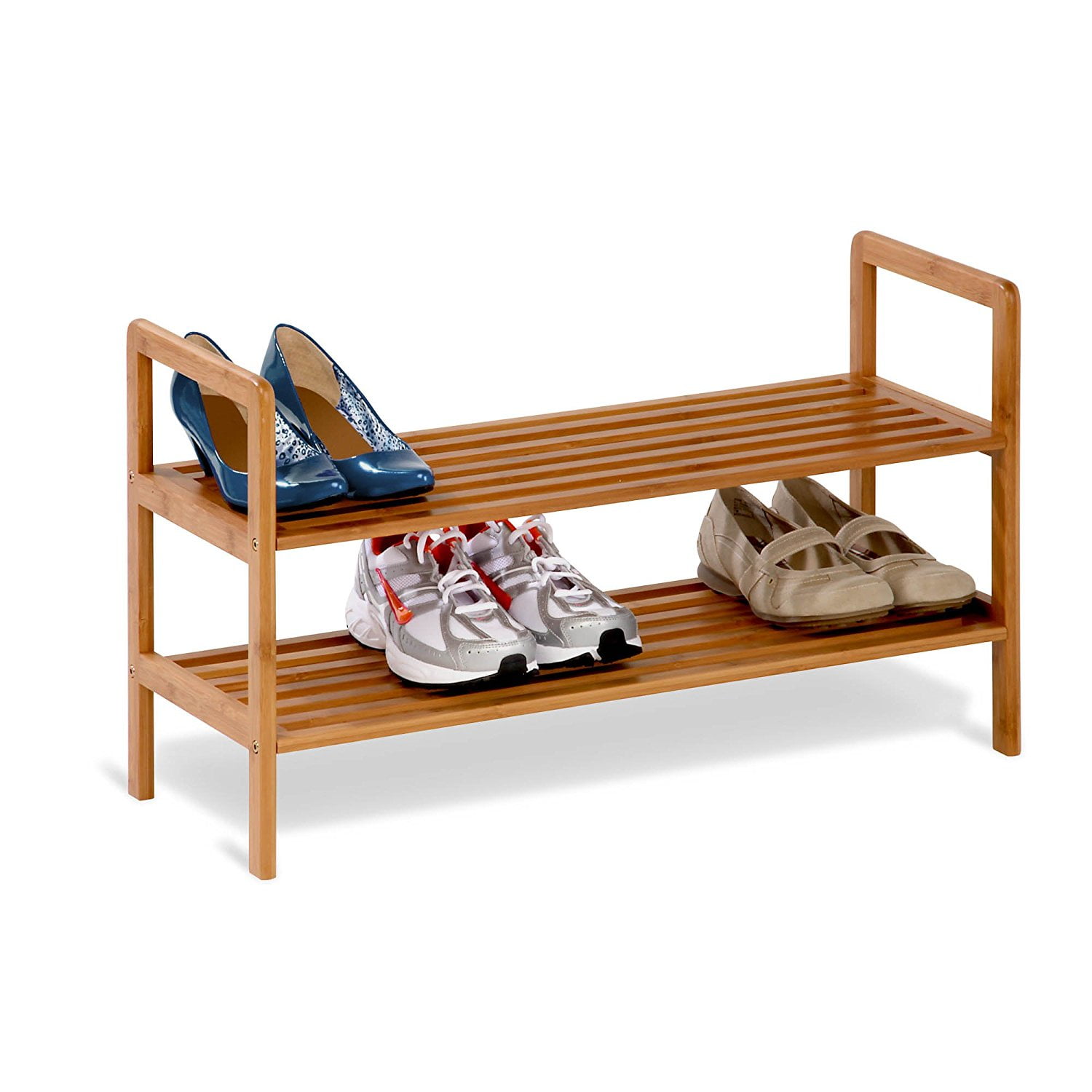 Mens Shoe Rack, Bamboo Twotiered Womens Entryway Organizer Shoe Rack
