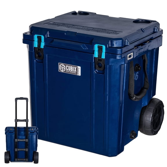 Cubix Outdoors - 46 QT QuadraX Wheeled Portable Insulated Hard Cooler - Fits 26 Cans - Abyss Blue