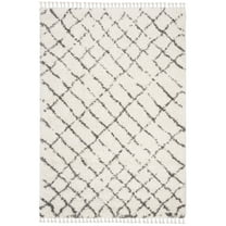 SAFAVIEH Moroccan Fringe Dorian Geometric Shag Area Rug, Ivory/Grey, 5'3" x 7'6"
