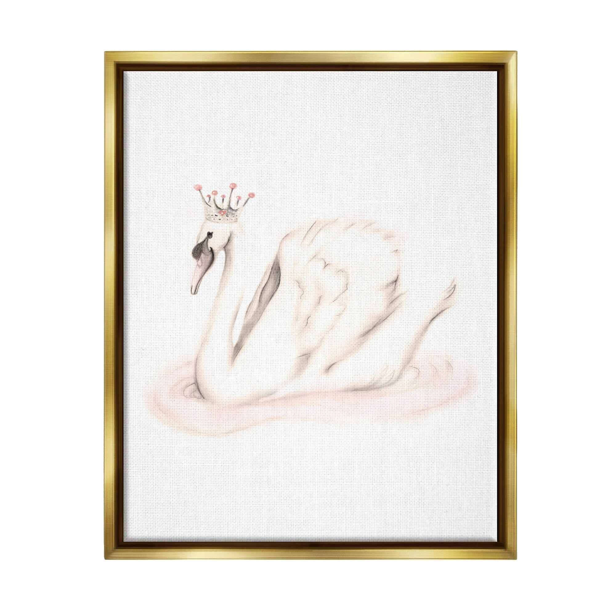 Stupell Industries Elegant Swan Princess Wearing Crown Tiara Pink Jewels Graphic Art Metallic Gold Floating Framed Canvas Print Wall Art, Design by Studio Q