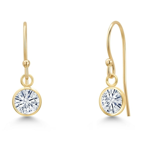 Gem Stone King 14K Yellow Gold Forever One DEF Moissanite From Charles & Colvard Earrings for Women | 1.00 Cttw | Gemstone Birthstone | Round 5MM
