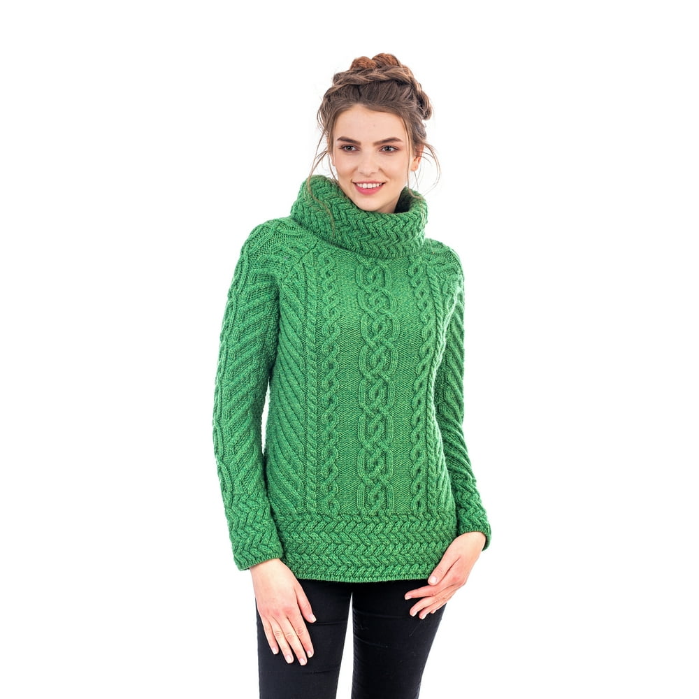 SAOL Aran Irish Sweater for Women Made of 100 Merino Wool