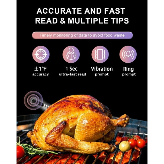 Wireless Meat Thermometer Digital:  WiFi  Read Food Thermometer Probe for Cooking, BBQ, Oven, Grill, Smoker,  Fryer