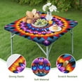 thumbnail image 4 of Colorful Tie Dye Peacock Mandala Pattern Square Fitted Tablecloth with Elastic Edge,Square Table Cover,Washable Elastic Table Cover for Home Kitchen Party Decor 34"x34", 4 of 6