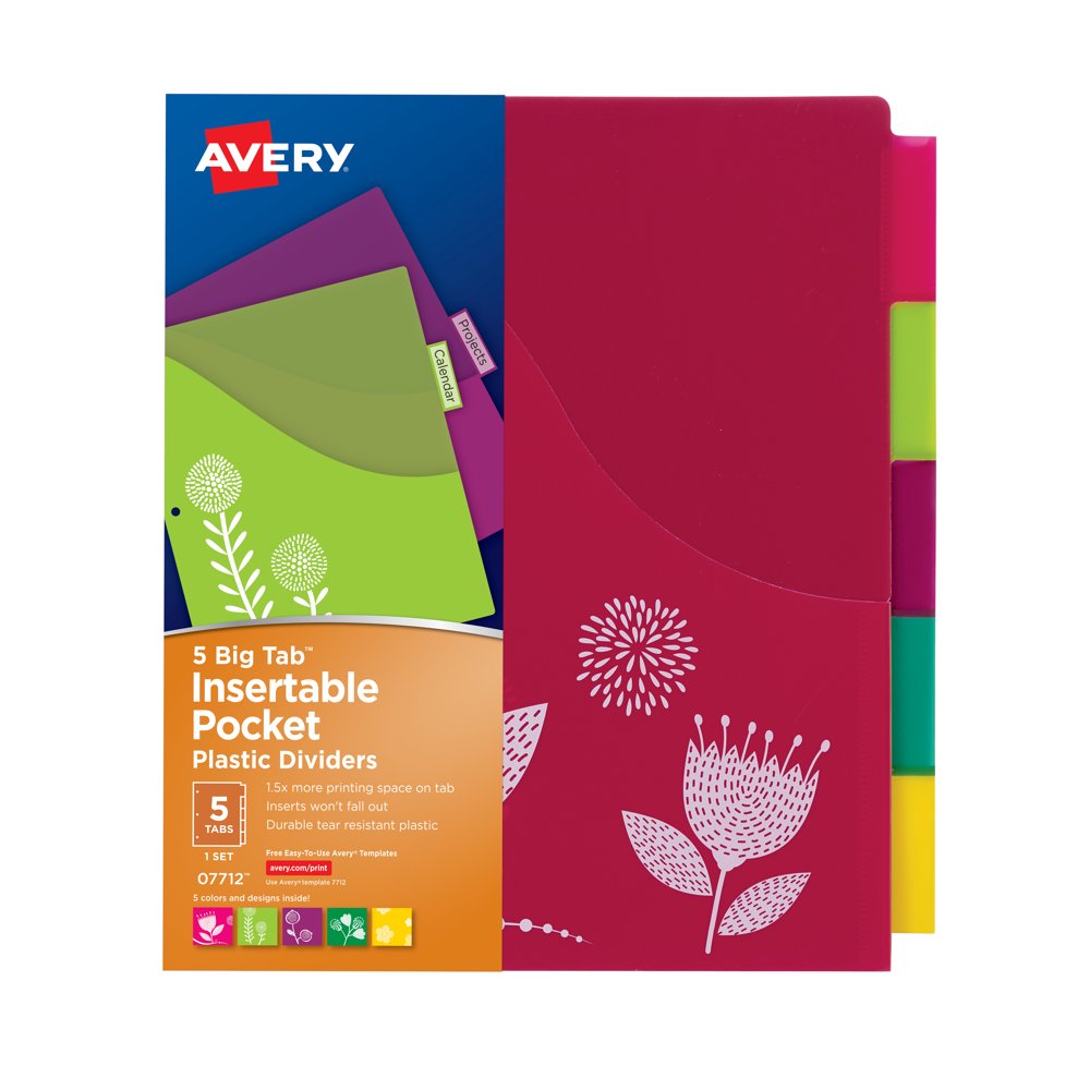 Avery 3Tab Unpunched Binder Dividers, Easy Print & Apply Clear Label