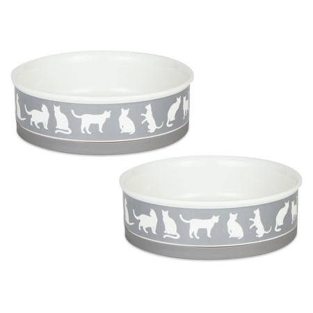 UPC: 0072456143976 | Pet Bowl Cats Meow Gray Large 7.5Dx2.4H (Set of 2)