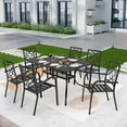 thumbnail image 2 of SUNCROWN 7-Piece Outdoor Wrought Iron Chairs and Table Patio Dining Furniture Set - 6 Stackable Metal Chairs, 1 Steel Slat Bistro Table and 1 Sky Blue 9Ft Patio Umbrella for Garden Backyard Deck, 2 of 9