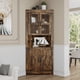 thumbnail image 4 of Armario esquinero alto rústico – 170 cm, vitrina con puertas de vidrio, 6 estantes ajustables – Organizador de madera para cocina, salón o baño – Ahorra espacio – Marrón vintage, 4 of 6