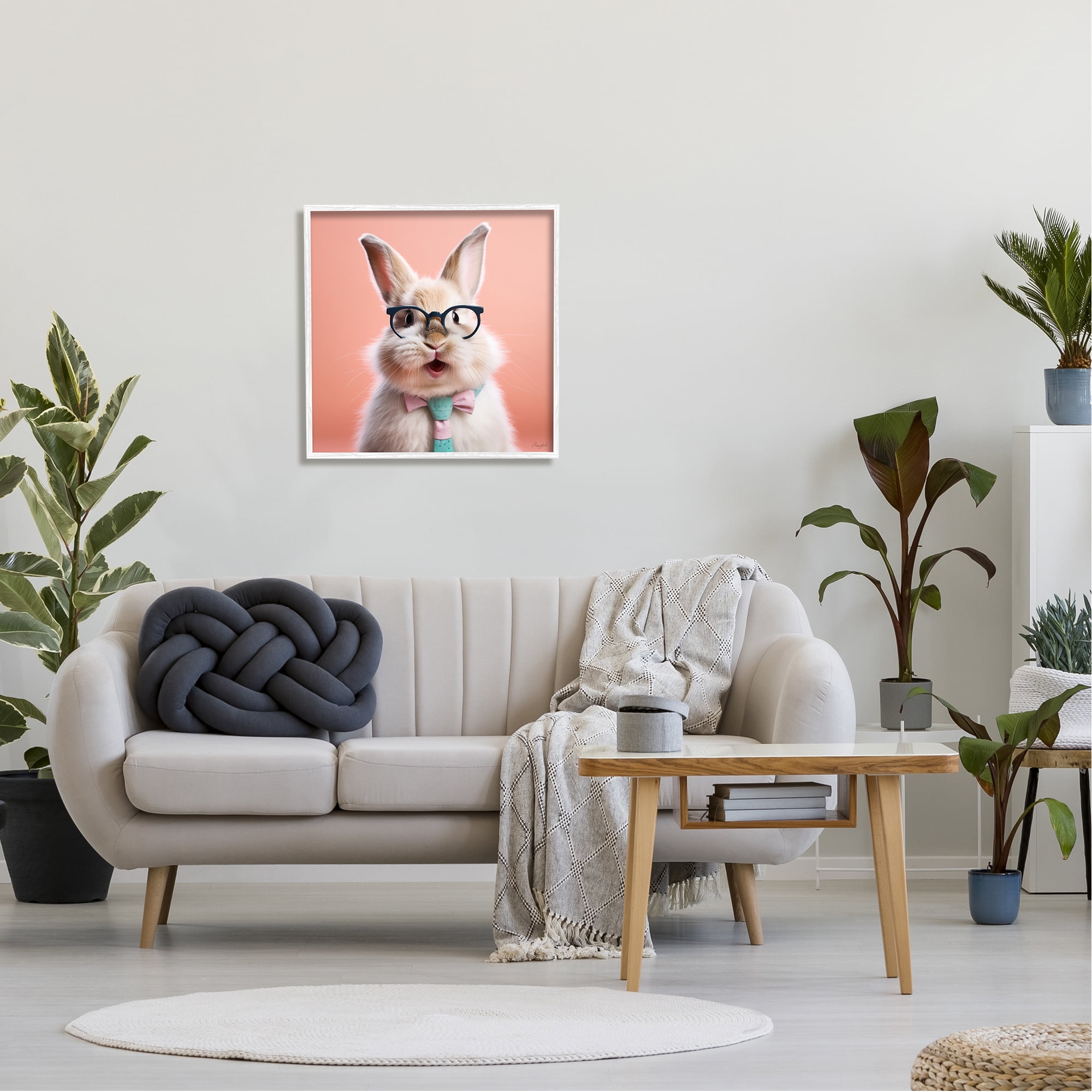 Stupell Industries Rabbit in Glasses Animals & Insects Painting White Framed Art Print Wall Art, 24 x 24