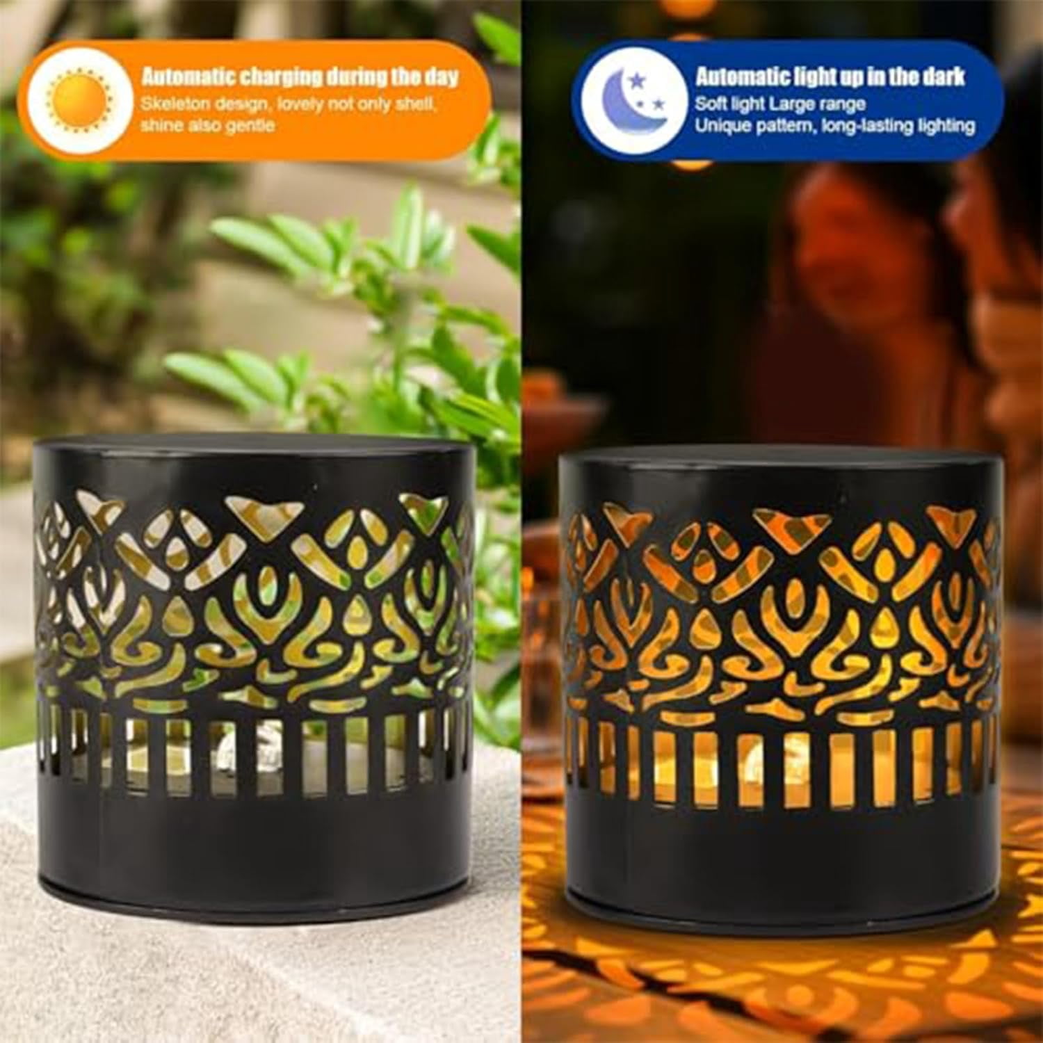 Decorative Solar Mandala Lights, Solar Mandala Lights Outdoor, Metal Solar Powered Outdoor Deck Step Wall Lights, Mandala Theme Waterproof Fence Light for Garden Post Patio Backyard Yard (Set1/2pcs)
