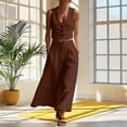 thumbnail image 6 of Sheghy Summer Sets Cotton Women Loose Pocket Solid Sleeveless Vest V-Neck Button Top & Pants 2 Piece Outfit, 6 of 7