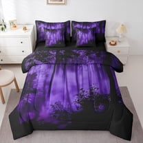 Feelyou Woodland Botanical Bedding Comforter Set 7 Pieces for Adult, Purple Tree Plant Full Bedding Set, Rustic Farmhouse Reversible Fitted Sheet Flat Sheet, Luxury Bedroom Decor
