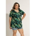 thumbnail image 2 of CASSIE LIZ Womens Plus Size Tops 2X Summer V Neck Shirts Green Leaves Fashion Short Sleeve Tee Loose Fit Botanical Print Tunics Spring Blouses Casual Slit Hem Pullovers 2XL 18W 20W, 2 of 6
