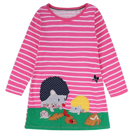

Juebong Baby Kids Essentials Autumn Children s Girl s Clothing Tshirt Long Sleeve Cartoon Striped Embroidered Dress