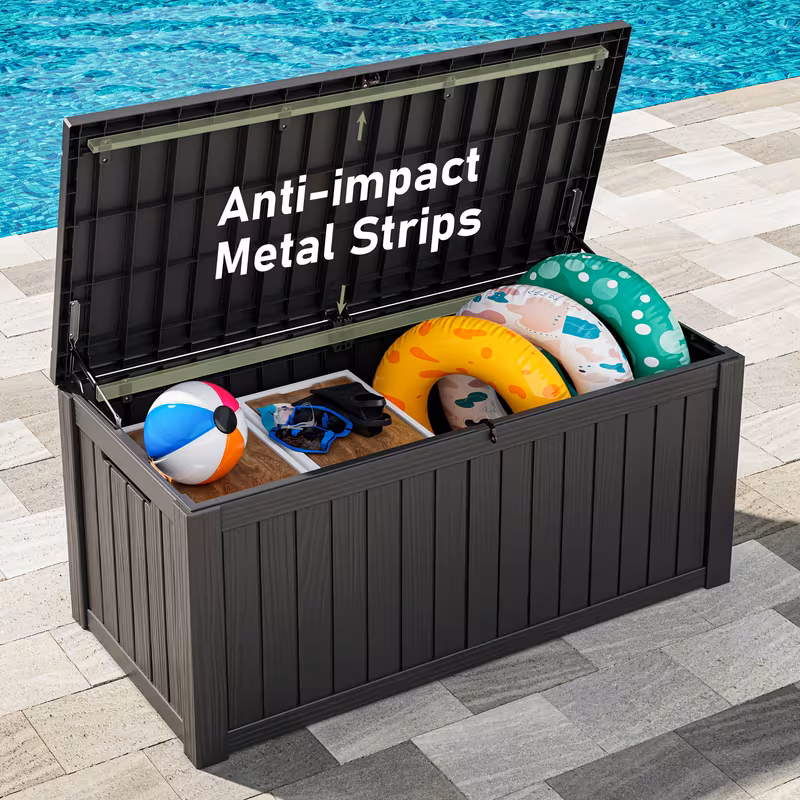 Striped Black, variant on Hemoton Black Outdoor Waterproof Plastic Garden Storage Box Large Capacity Deck Container