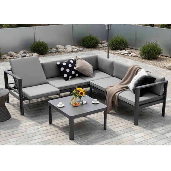 Topcobe 3 Pieces Aluminum Patio Furniture Set with 6-Level Adjustable Backrest, Outdoor Sectional Furniture, Gray