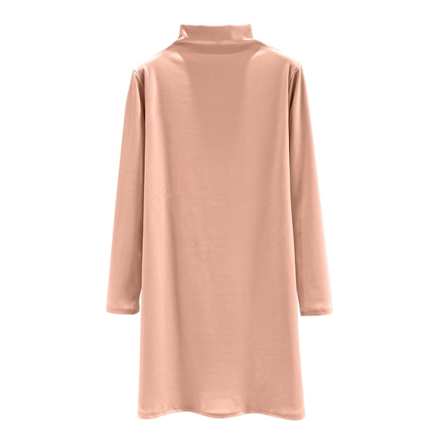 cfhntfmh Robes Décontractées pour Femmes en Molleton Confortable à Manches Longues Longueur Genou Robe d'Automne Douce à Col Montant Robe Chandail de Détente
