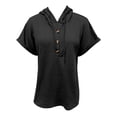 thumbnail image 4 of Womens Summer Clothes Kelon Womens Summer Short Sleeve V Neck Drawstring Hoodies Button Work Blouses Business Casual Outfits, XL, 4 of 8