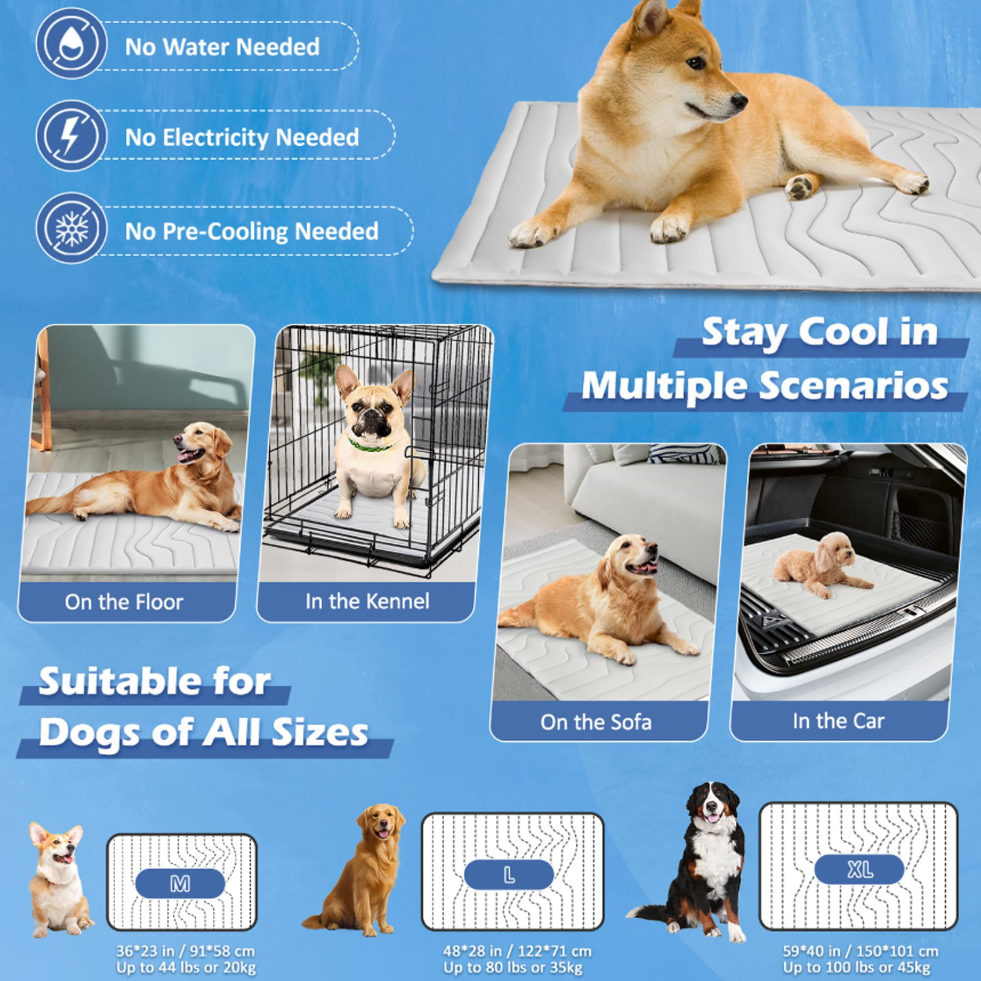 Pawlabs Cooling Mat for Dogs, Double-Sided Portable Dog Cool Bed for Summer Non-Slip Washable