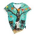thumbnail image 4 of TANGQIOP T-Shirts Tops for Women V-Neck Short Cap Sleeve Tee Top Halloween Witch Tree Skeleton Cat Bat Print Funny Casual Green XL, 4 of 4