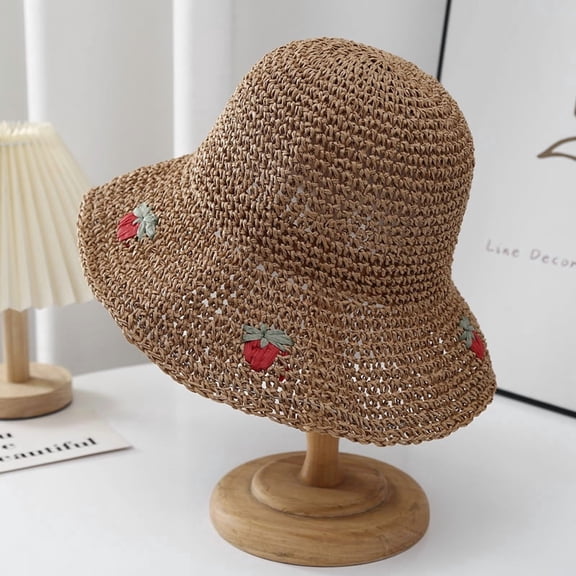 YooGuoGuo Version Of Summer Strawberry Woven Fisherman Hat For Women, Fresh And Fashionable, Versatile Straw Hat For Beach, UV Resistant Beach Hat