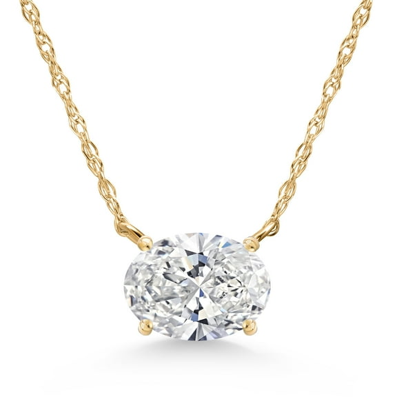Gem Stone King 1.50 Cttw Oval Cut 14K Yellow Gold IGI Certified Lab Grown Diamond Pendant Necklace | F-G Color | VS1 Clarity | Gold Necklace for Women | 18 inch Chain