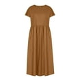 thumbnail image 4 of Patlollav Womens Plus Size Women Dresses Summer Cotton Linen Solid Color Round Neck Short Sleeve Dress Long Dress, 4 of 6