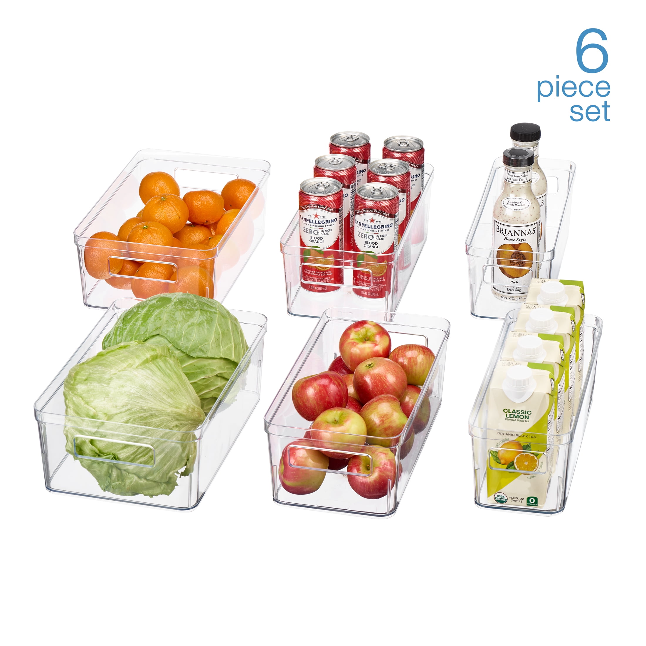 Mainstays 6-Piece Clear Plastic Refrigerator Organizer Bin Set for Kitchen, Pantry and Cabinet