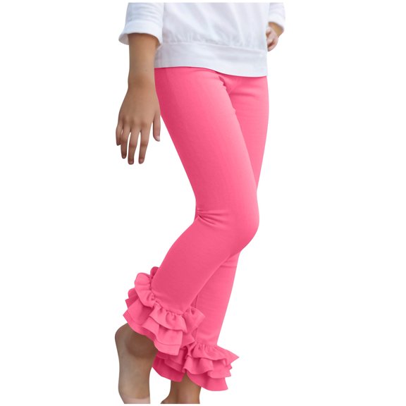 Girls' Lace Trim Flare Pants High Waist Yoga Dance Leggings Stretch Soft Workout Trousers for Sports & Performances (3-12Y)