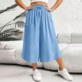 thumbnail image 5 of VBVC Women's Drawstring Wide Leg Capri Pants , Summer Curved Hem Culottes For Women , Ladies' Loose Fit Cropped Trousers with Pockets,Light Blue,S-3XL, 5 of 10