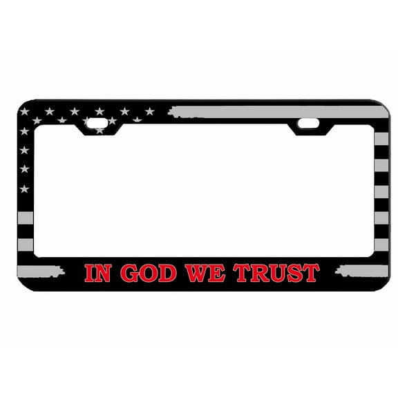in God We Trust USA Flag Style Heavy Duty Metal License Plate Frame Personalised/Car Accessories Car Tag Holder Cover (Black/Silver/red)