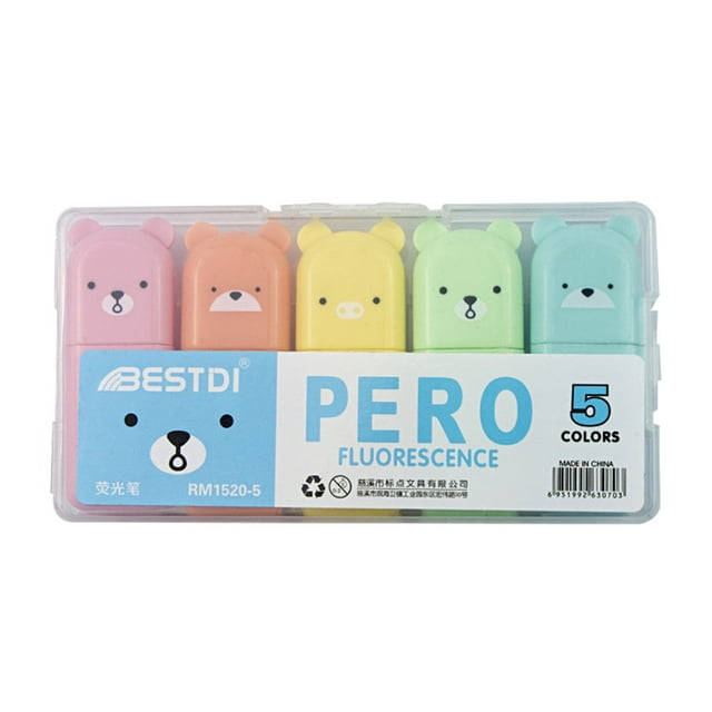 Color Highlighter Style Marker 5 Colors Assortment 10Ml Mini Cartoon Design Pen Multicolor Plastic multicolour #8qI9R