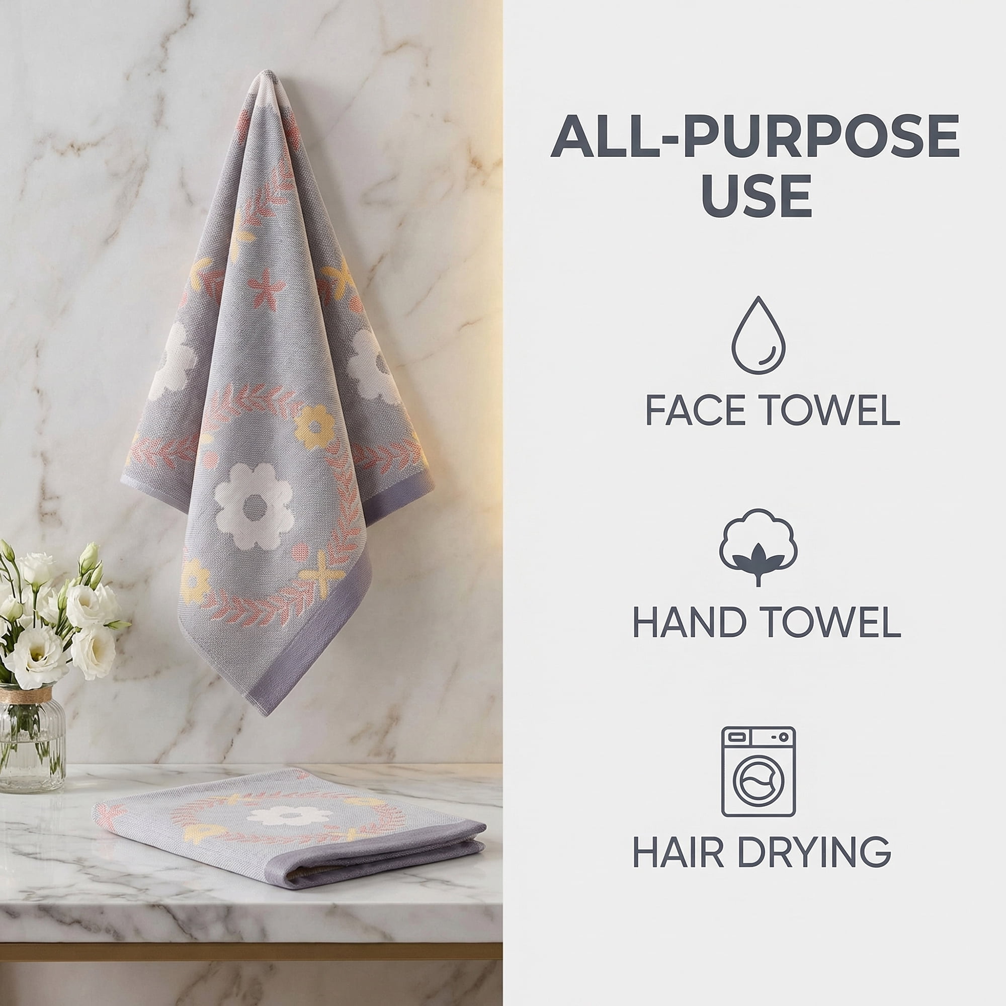 Unique Bargains 29 x 13 Inch Cotton Floral Jacquard Hand Towel Grey 1pc
