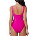 thumbnail image 5 of Women Sexy Tummy Control One Piece Swimsuits V Wired Slimming Bathing Suit Color Block Printed Swimwear Hot Pink XL, 5 of 6