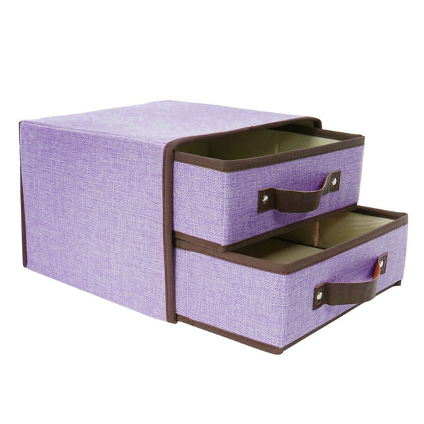 Foldable 2 Drawer Fabric Storage Bin, Purple Storage Bins With Drawers