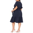 thumbnail image 2 of Vestido de mujer de talla grande Agnes Orinda con dobladillo con volantes, botones, escote en V, mangas cortas, vestido midi de playa con cinturón 3X azul oscuro, 2 of 8