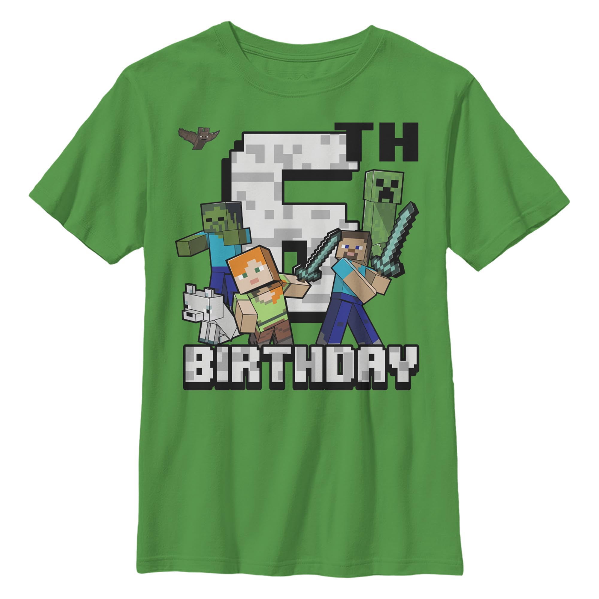 Minecraft Boys' Happy 6th Birthday Graphic T-Shirt, Kelly Green,