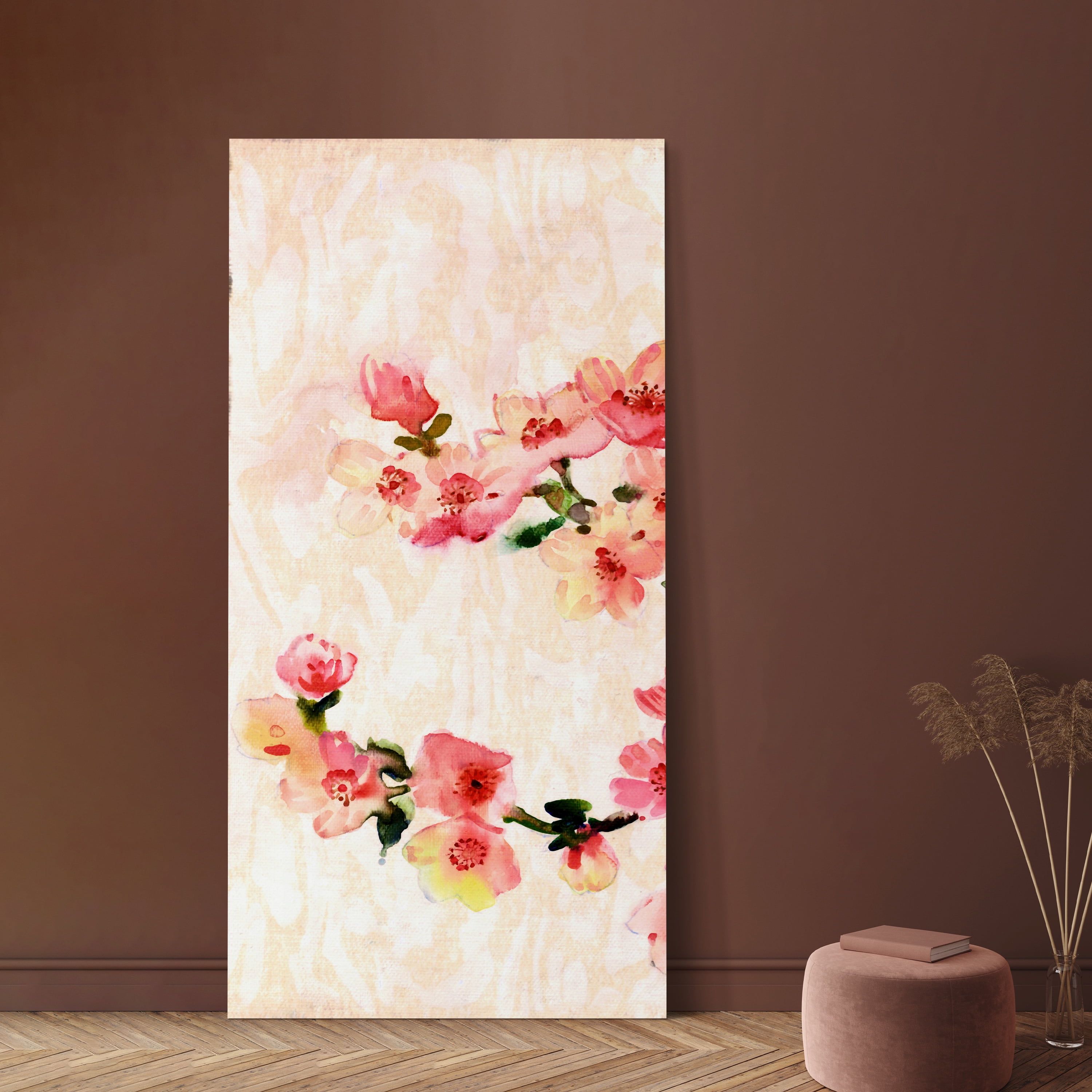 "Cherry Blossom Composition A" Frameless Free Floating Reverse Printed Tempered Art Glass Wall Art