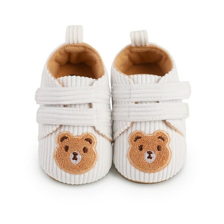 Uaswgudfs Baby Shoes Winter Warm Flats Soft Newborn Infant Crib Shoes with Cute Bear Print First Walkers Prewalker  0-9M