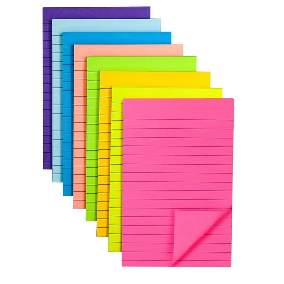 (8 Pack) Lined Sticky Notes Post, 8 Colors Self Sticky Notes Pad Its 4X6 in, Bright Post Stickies Colorful Big Square Sticky Notes for Office, Home, School, Meeting,50 Sheets/pad