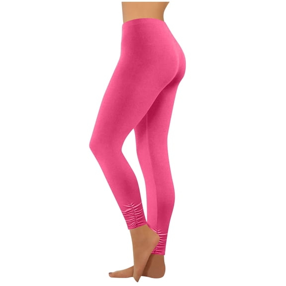 QSAWXQZ Women's High Waist Ruched Ankle Leggings for Yoga and Workout Hot Pink XL
