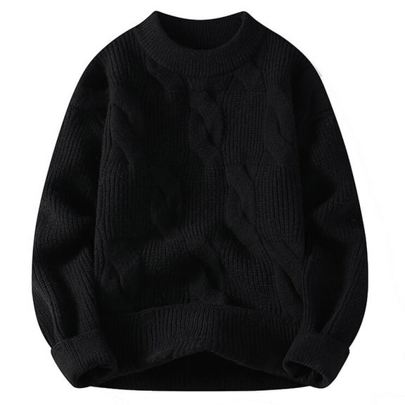 JTieacloth Men's Cardigan Sweaters Men's Trend Autumn/Winter Fashion Loose Contrasting Color Round Neck Pullover Casual Knit Base Sweater(Black)