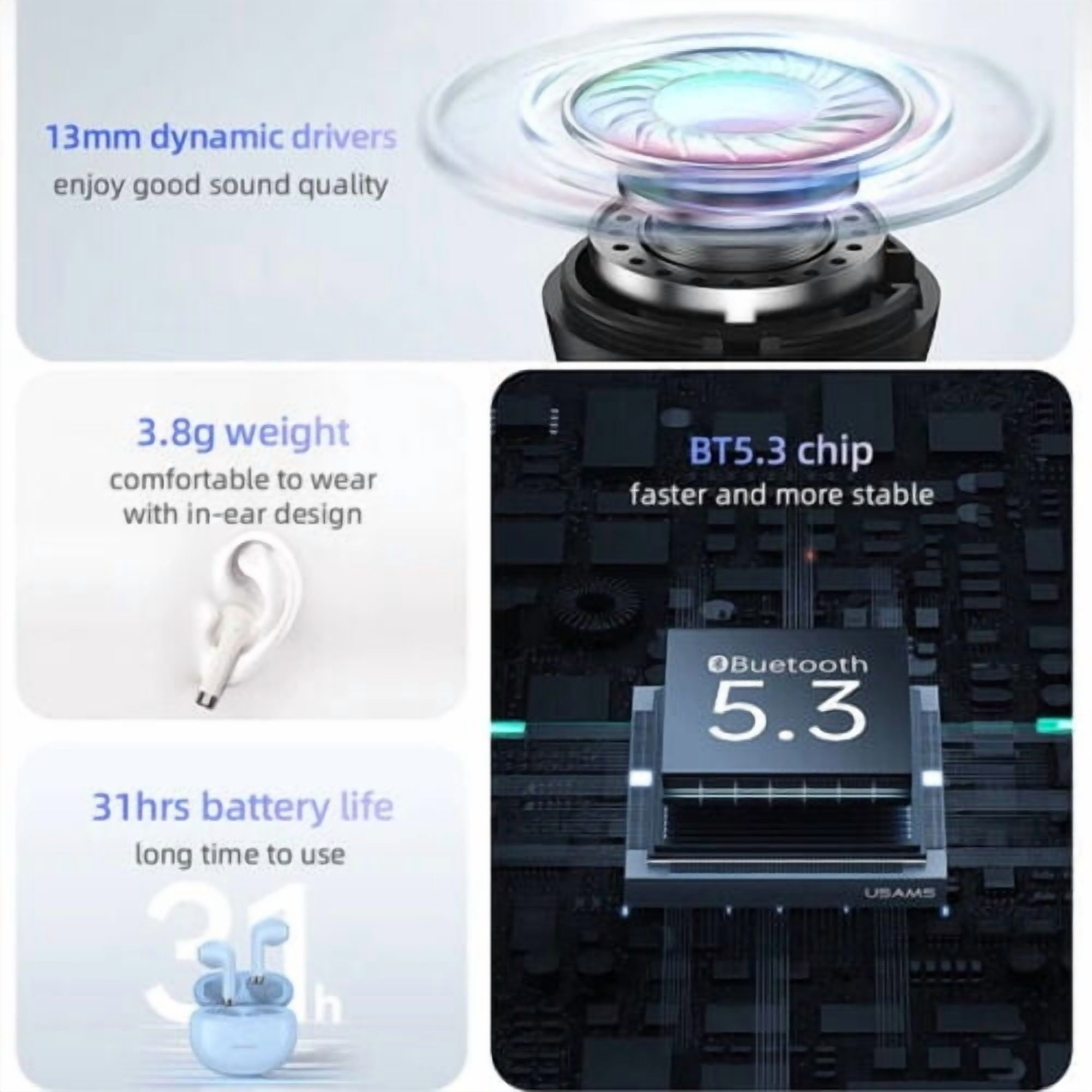for LG Stylo 5+ Wireless Earbuds Bluetooth 5.3 Headphones with Charging Case,Wireless Earphones with Noise Cancelling Mic,IPX4 Waterproof Earphones,Touch Control - Black