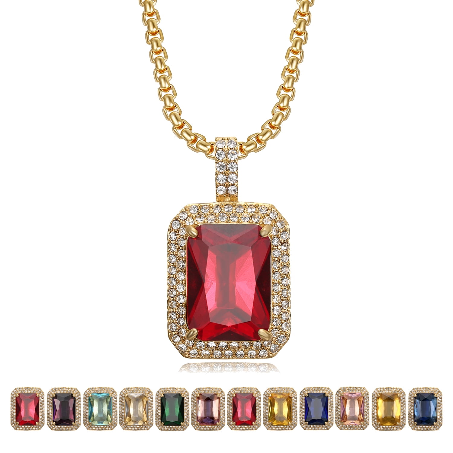 NEGS 18K Gold Plated Birthstone Crytal Pendant 24'' Chain Stainless Steel Necklace Chain for Women, Anniversary Birthday Valentines Gift for Her