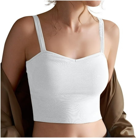 GA WEIHUA 100% Cotton Sports Bra Womens Square Neck Longline Sports Bra Padded Crop Tank Yoga Bras Workout Fitness Top with Built in Bra(White XL)